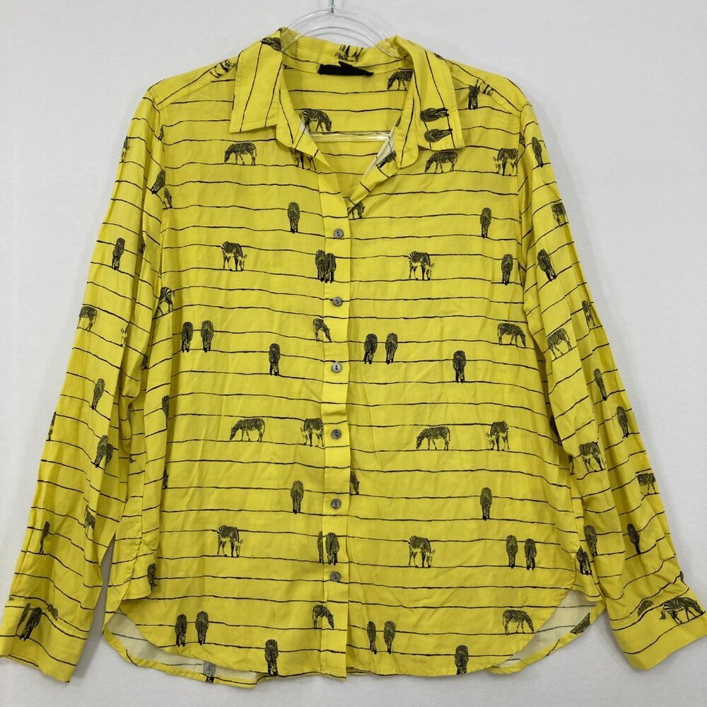 Jane and Delancey‎ Large Yellow Black Animal Safari Novelty Relaxed Button Down